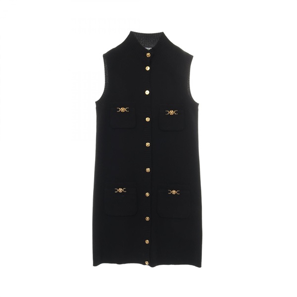 VERSACE Medusa Dress #40 sleeveless wool cashmere Black Used Women