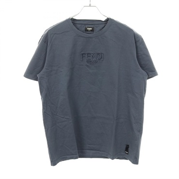 FENDI Logo embroidery T-shirt cotton Gray Used Women #XL