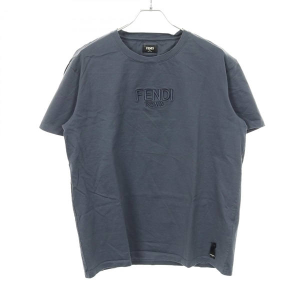 FENDI Logo embroidery T-shirt cotton Gray Used Women #XL