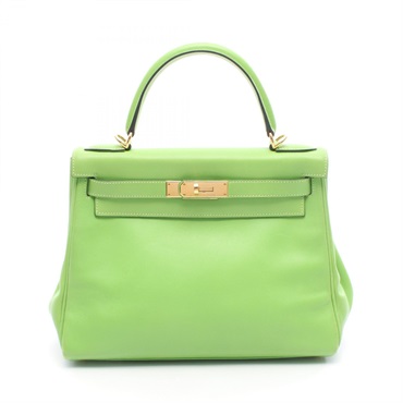 HERMES Kelly 28 shoulder Handbag F Gulliver leather Apple Green Used Women GHW