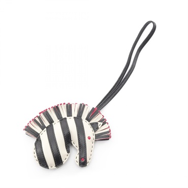 HERMES Geegee Savannah Zebra Bag charm Agneau milo leather Black White Pink Z