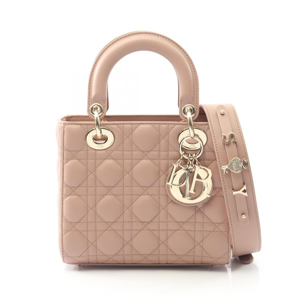 Christian Dior LADY DIOR MY ABCDIOR Small Cannage Shoulder Handbag leather Pink