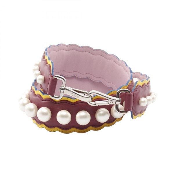 FENDI Strap you Shoulder strap leather Artificial pearl Bordeaux Yellow White