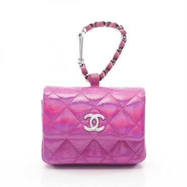 CHANEL Matelasse Bag charm mini Pouch Patent leather Pink Used SHW Women CC Coco