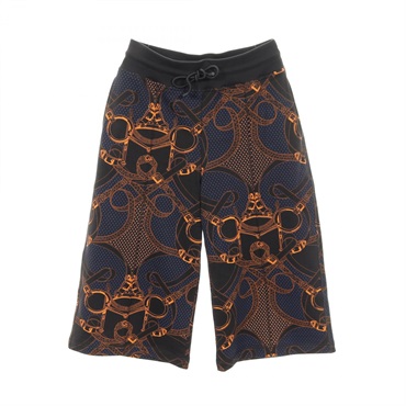 HERMES Eperon d'or Bandana Pants cotton Navy Black Orange #36 Used Women