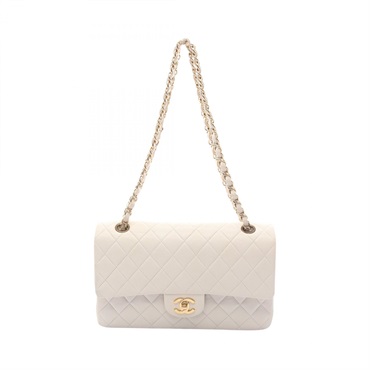 CHANEL Matelasse double flap Shoulder Bag Lamb sheep leather White Used GHW CC