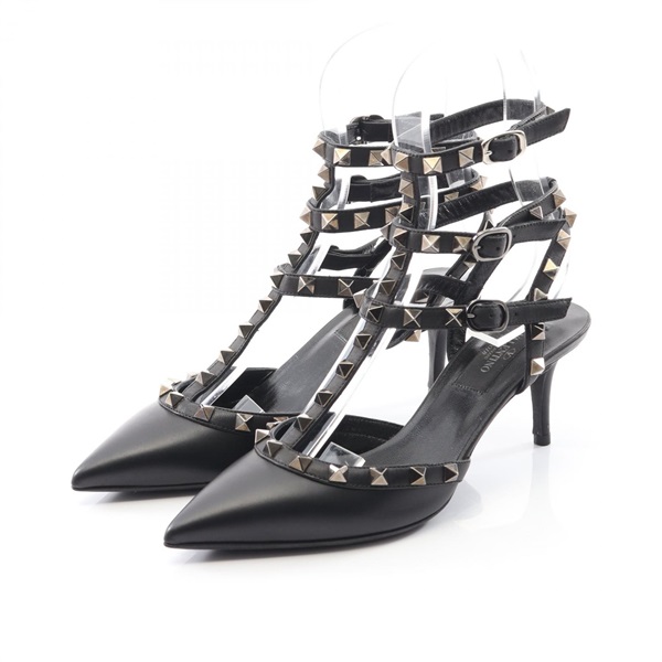Valentino Garavani Rockstud pumps sandals heels leather Black Used Women #35 1/2