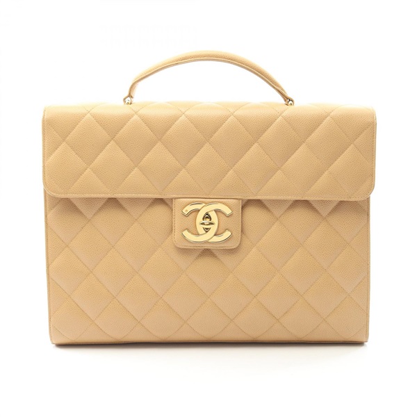 CHANEL Matelasse Briefcase business bag Calfskin leather GHW Beige Used Women CC