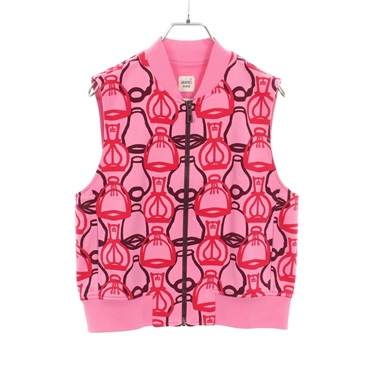 HERMES Fantaisie d'Etriers Vest 3E4207DI cotton Pink Red Bordeaux Used Women #36