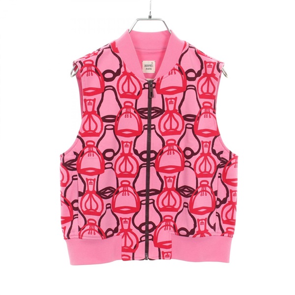HERMES Fantaisie d'Etriers Vest 3E4207DI cotton Pink Red Bordeaux Used Women #36