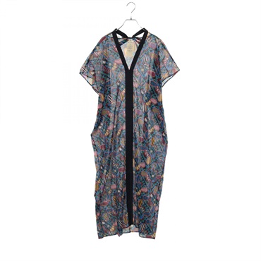 HERMES En Roue Libre Beach Kaftan Dress cotton Navy Blue Used Women #TU