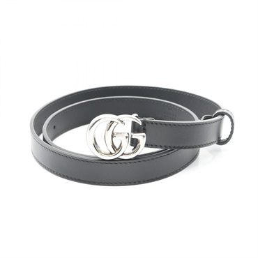 GUCCI Double G buckle belt ceinture leather Black Used Women GG