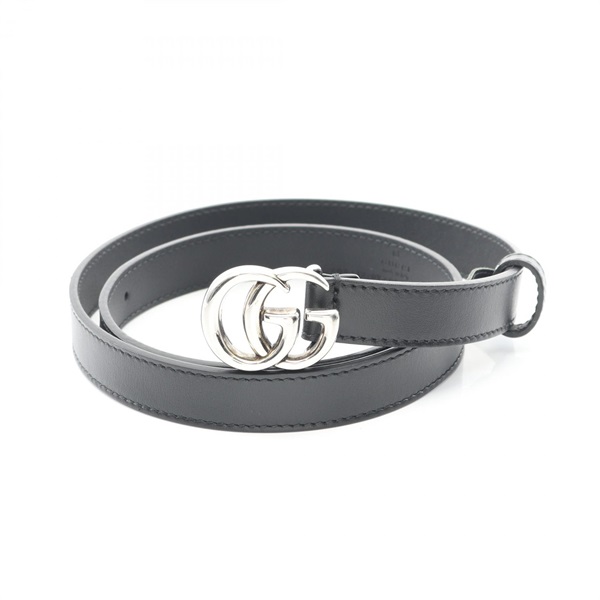 GUCCI Double G buckle belt ceinture leather Black Used Women GG