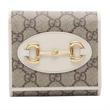 GUCCI Horsebit GG Supreme Bi-fold wallet 621891 leather PVC Beige Used Women