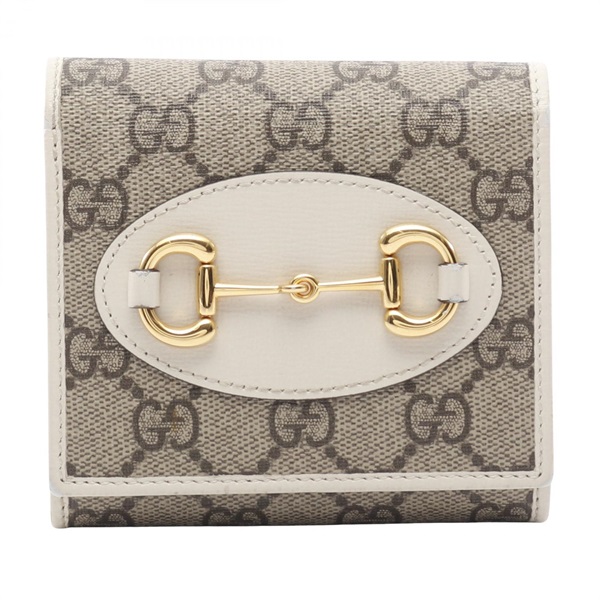 GUCCI Horsebit GG Supreme Bi-fold wallet 621891 leather PVC Beige Used Women