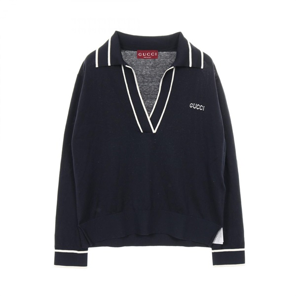 GUCCI Polo shirt #XS sweater silk cotton Navy Used Women
