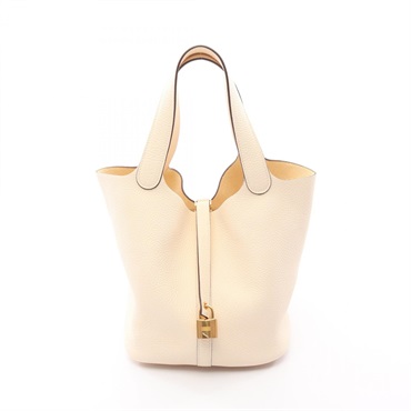 HERMES Picotin Lock MM Bucket Handbag Clemence leather Nata Beige GHW Used U