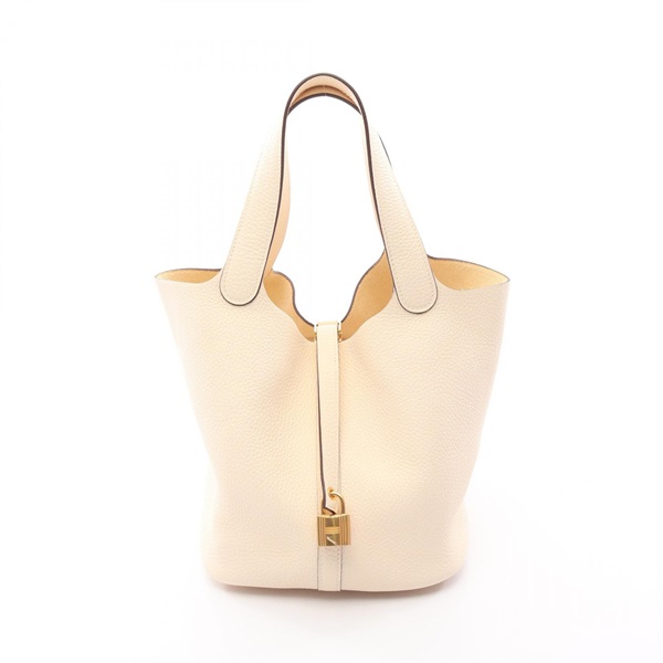 HERMES Picotin Lock MM Bucket Handbag Clemence leather Nata Beige GHW Used U