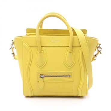 CELINE Luggage Nano Shopper 2Way Crossbody Shoulder Handbag leather Yellow Used