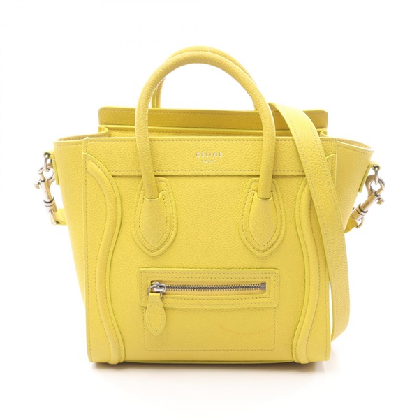 CELINE Luggage Nano Shopper 2Way Crossbody Shoulder Handbag leather Yellow Used