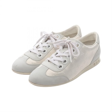 LOUIS VUITTON Monogram Sneakers Shoes Fabric White Gray Used Women size 36 1/2