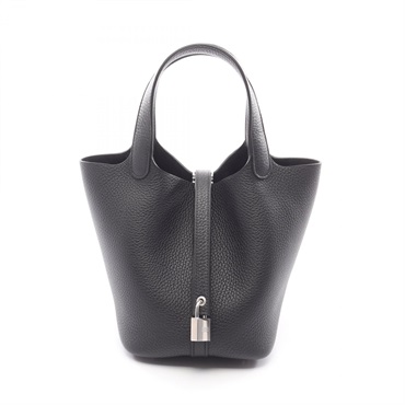 HERMES Picotin Lock PM bucket Tote Handbag Clemence leather Black SHW Women K