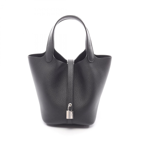 HERMES Picotin Lock PM bucket Tote Handbag Clemence leather Black SHW Women K