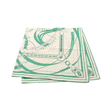 HERMES Carre140 LA PROMENADE DU MATIN Scarf wrap silk cashmere Beige Green used