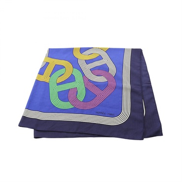 HERMES Carre 140 CIRCUIT 24 FAUBOURG Scarf stole silk cashmere Blue Navy used