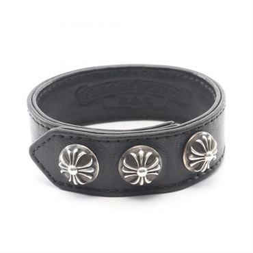 CHROME HEARTS Cross Bracelet leather Silver925 Black Used mens