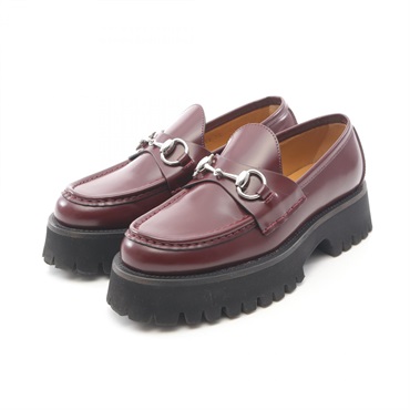 GUCCI Horsebit loafers platform shoes #35 leather Bordeaux Used Women