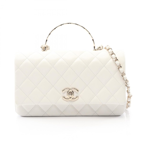 CHANEL Matelasse Top Handle chain Shoulder crossbody Bag leather White Used GHW