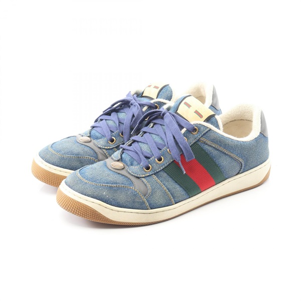 GUCCI Screener Sneakers Shoes #6 771097 denim leather Navy Multicolor Used mens