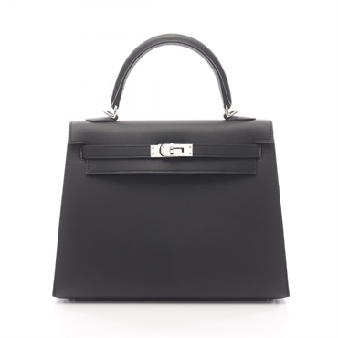 HERMES Kelly 25 Shoulder Handbag Sombrero leather Black Used X SHW