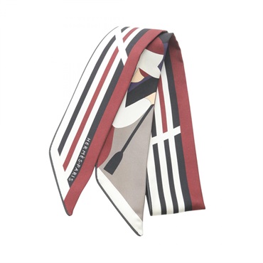 HERMES Twilly de toujours 18-3-7 Scarf stole wrap silk leather Bordeaux Used