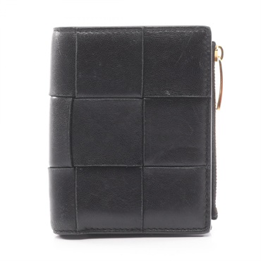 BOTTEGA VENETA Small Cassette Maxi Intrecciato Bi-fold wallet leather Black Used