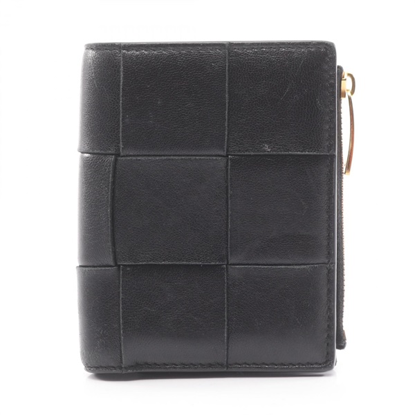 BOTTEGA VENETA Small Cassette Maxi Intrecciato Bi-fold wallet leather Black Used