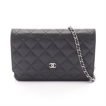CHANEL Matelasse chain crossbody Shoulder Bag leather Black Used Women SHW WOC