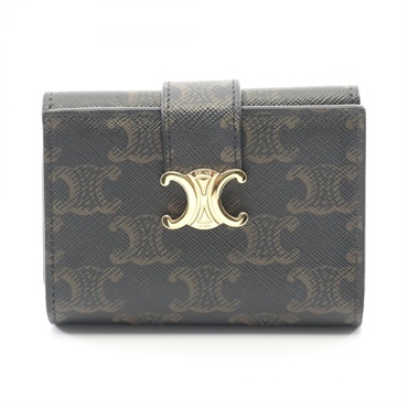 CELINE Triomphe Fine Tri-fold wallet CEL23Z45BRW PVC Black Brown Used Women