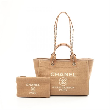 CHANEL Deauville Small Chain shoulder Tote Bag AS3257 canvas leather Beige Used