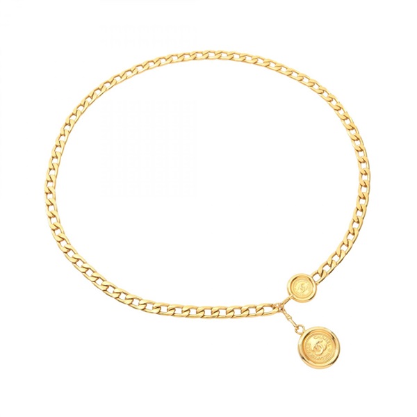 CHANEL COCO Mark Chain belt ceinture charm 90.5cm Gold Plated Used Women