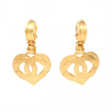 CHANEL COCO Mark Heart clip Earring Gold Plated Used