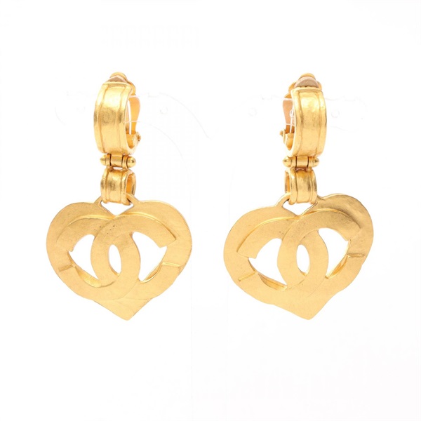 CHANEL COCO Mark Heart clip Earring Gold Plated Used