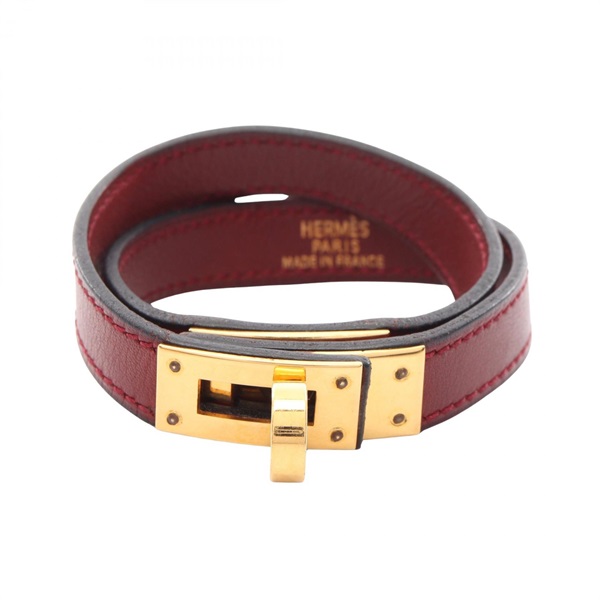 HERMES Kelly Double Tour Bracelet Gold Plated leather Bordeaux Used Women GHW F