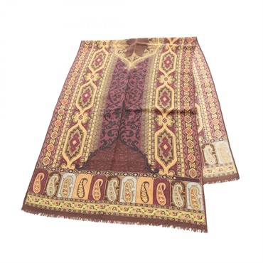ETRO Stole Scarf Wrap Foulard wool silk Brown Purple Multicolor Used Women