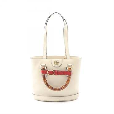 GUCCI Bamboo Tote shoulder hand Bag 750396 leather White Used Women