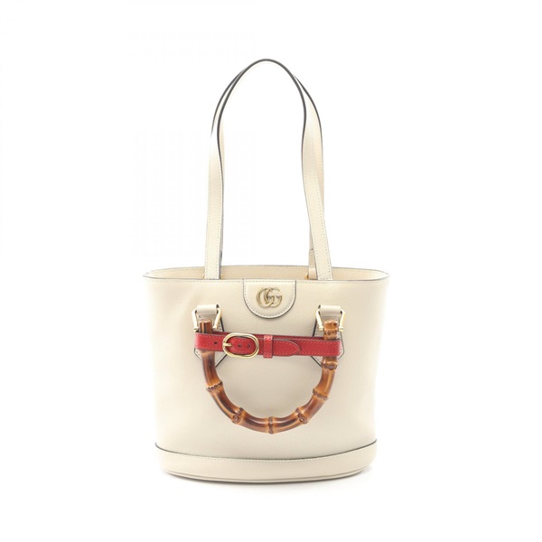 GUCCI Bamboo Tote shoulder hand Bag 750396 leather White Used Women