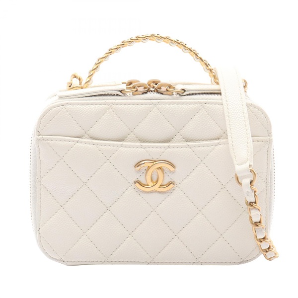 CHANEL Matelasse vanity chain crossbody Shoulder Bag leather Calfskin white GHW