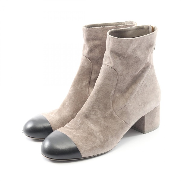 CHANEL COCO Mark Short boots Shoes #40 G45901 Suede leather Gray Black Used CC