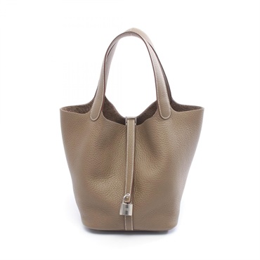 HERMES Picotin Lock MM Tote Handbag Clemence leather Etoupe Grey Used K SHW